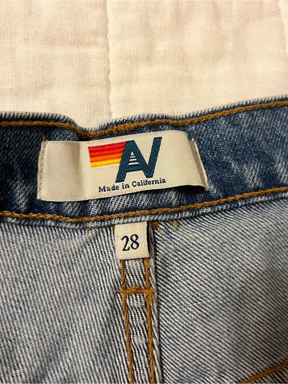 Aviator Nation Light Blue Denim Shorts with Rainbow Patch - Picture 5 of 6